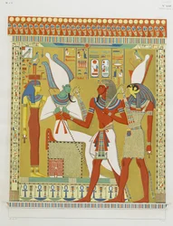 Seti I geleid door Horus voor Osiris en Hathor